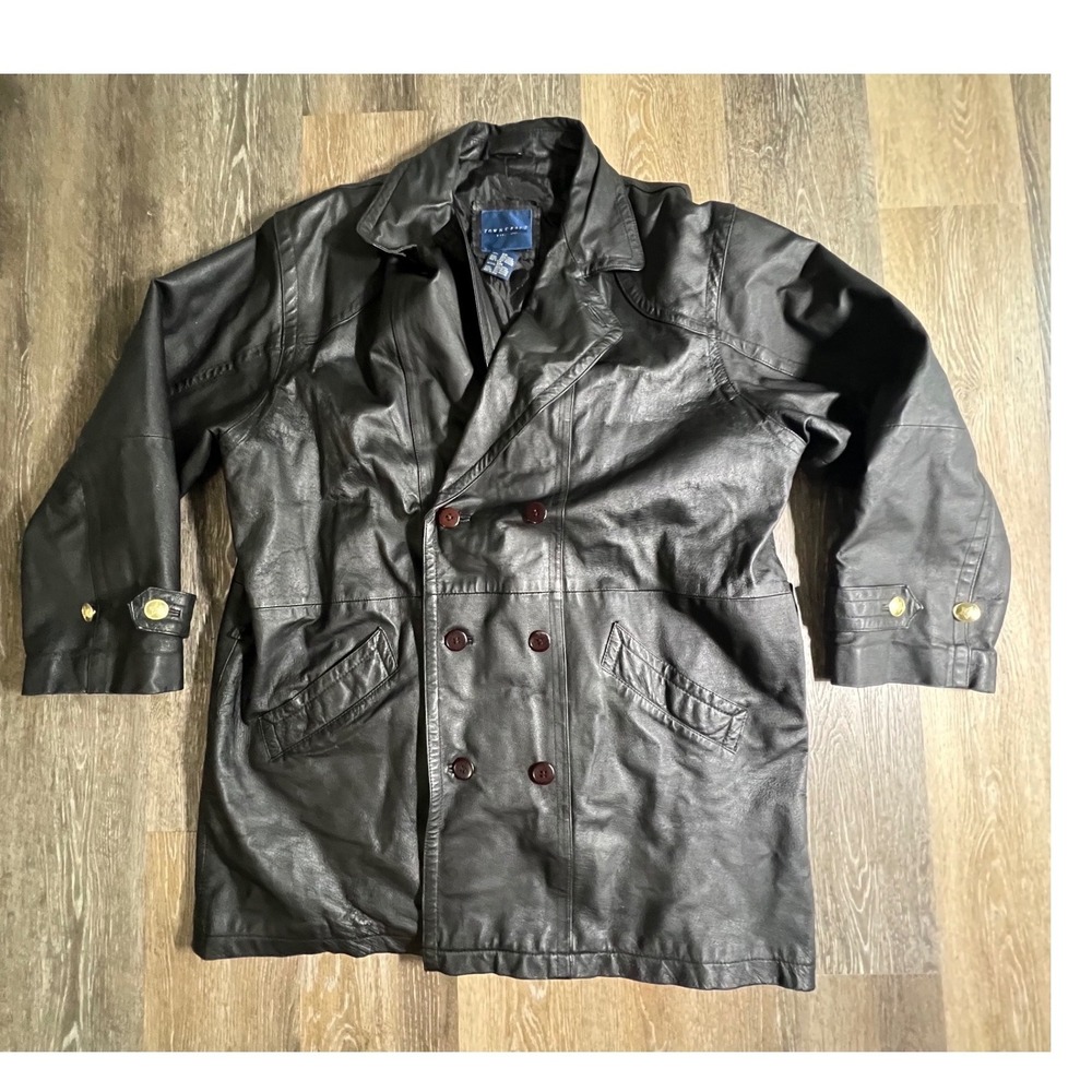 Towncraft Leather Jacket Mens XXL Black Double Breasted Nappa Leather Car Coat